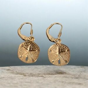 Sorry!  Already sold.
Gold Sand Dollar Drop Earrings - Polished Gold Tone